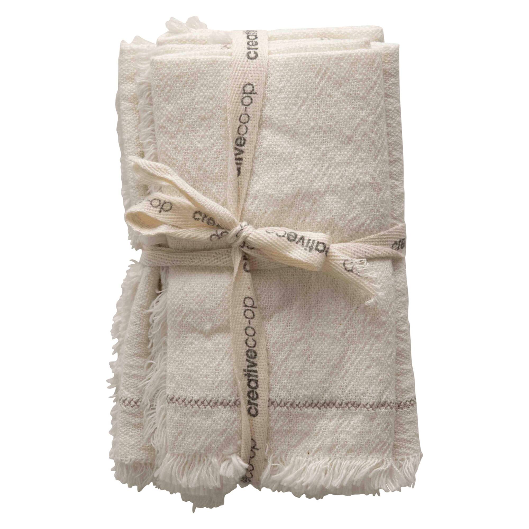Hello Honey® 18" Square Cotton Woven Napkins with Stitch Accent & Fringe Set, 4ct.